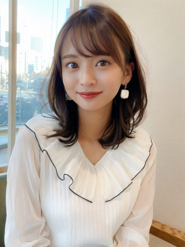ミディアム　くびれヘア　レイヤーカット　外ハネ