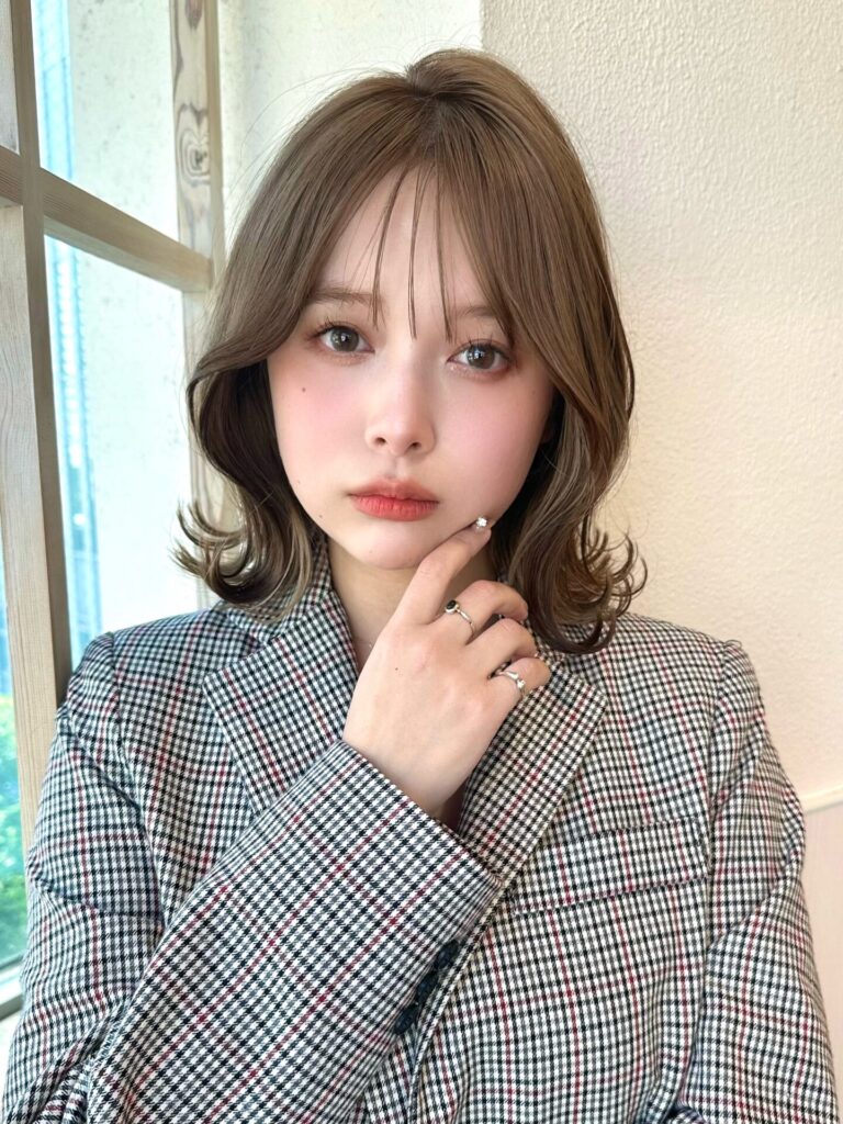 秋冬大人可愛い小顔前下がりボブシースルー前髪20代30代