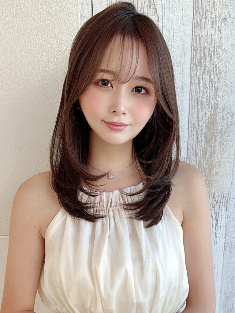 レイヤーカット顔まわりレイヤー透明感カラー20代30代40代