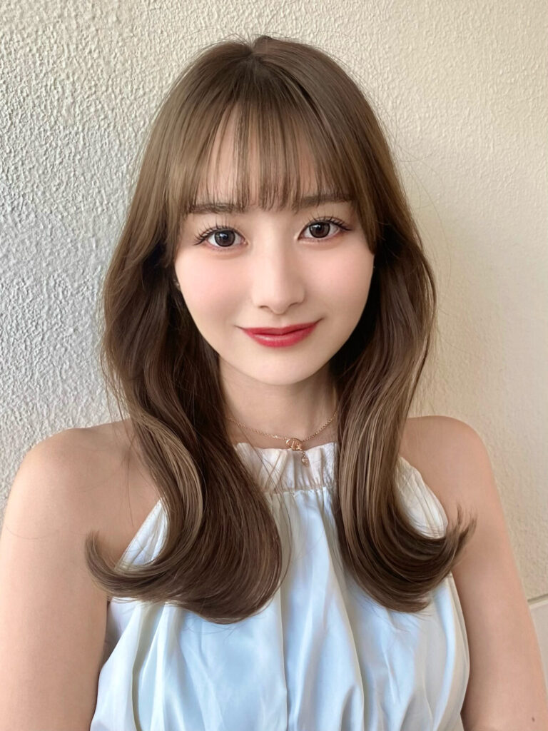 透明感アッシュベージュ×艶ミディ